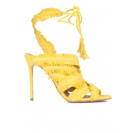 Yellow fringed high heel sandals Pura López