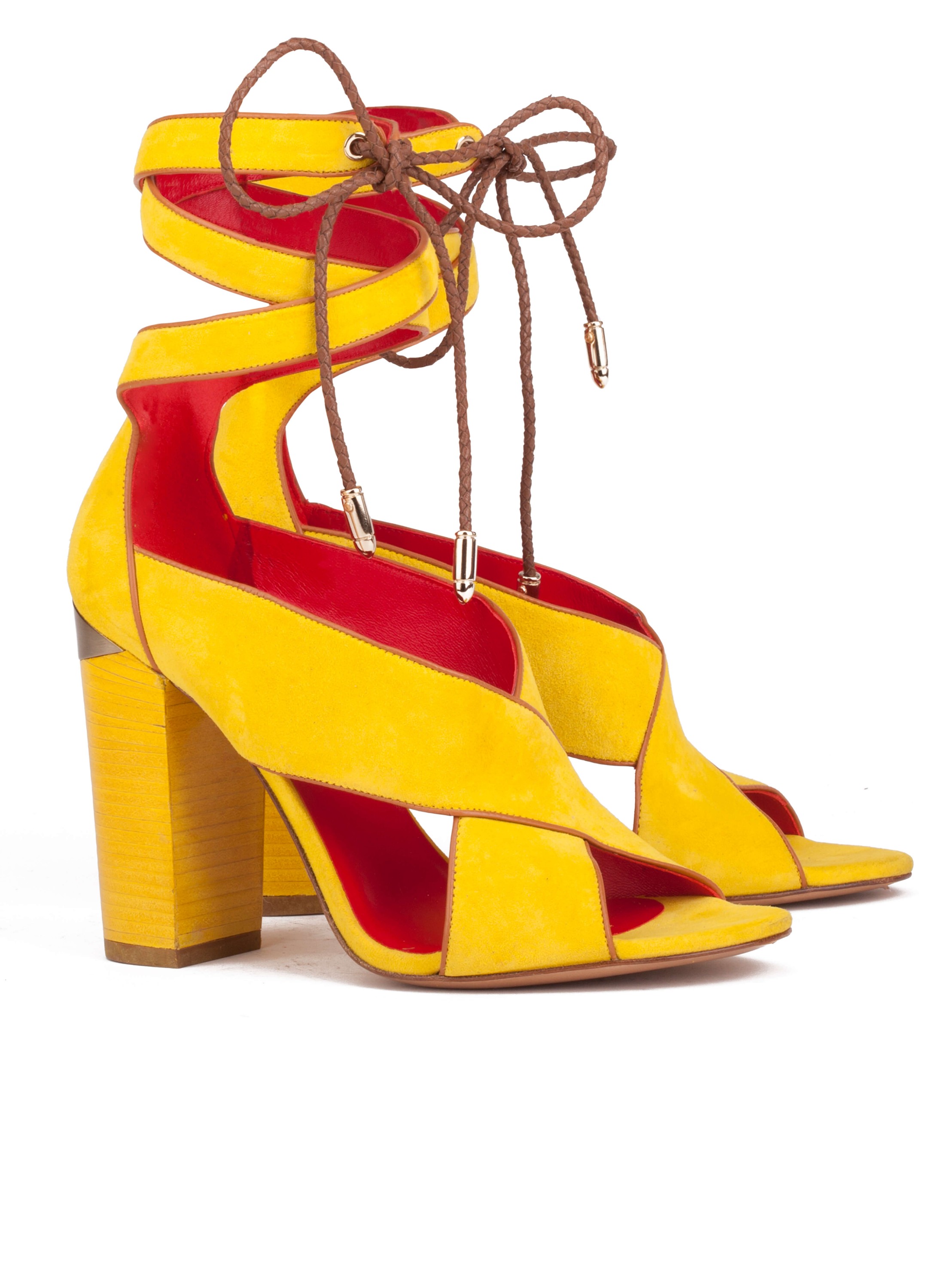 yellow lace up flat sandals