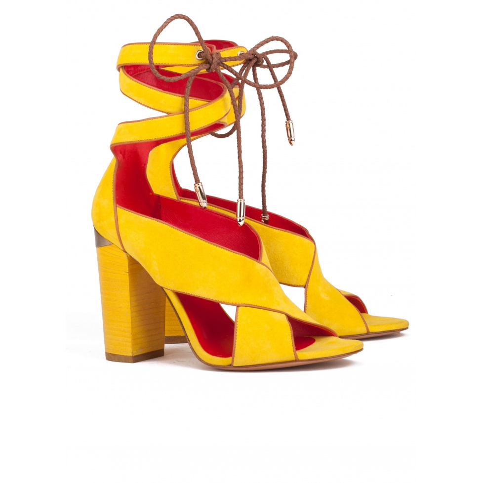 yellow lace up heels