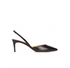 Mid heel slingback shoes in black leather Pura López