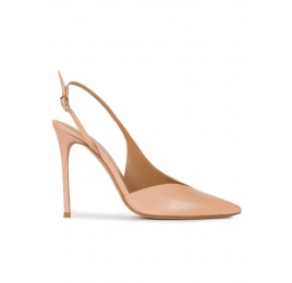 Nude leather asymmetric heeled slingback pumps Pura López