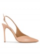 Nude leather asymmetric heeled slingback pumps