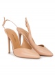 Nude leather asymmetric heeled slingback pumps