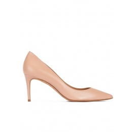 Zapatos de punta con tacón de 7,5 cms en piel nude Pura López