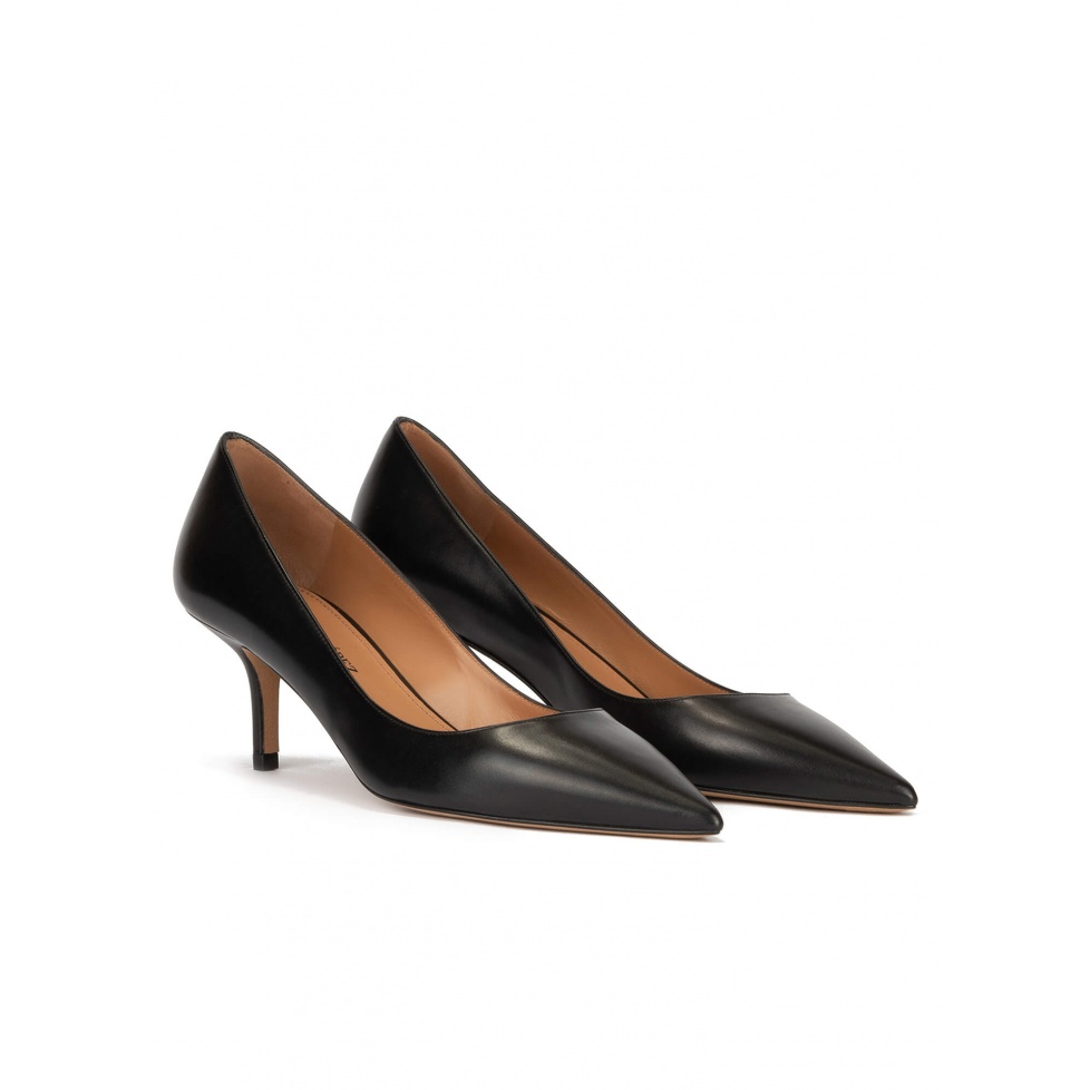 Mid heel pumps in black calf leather