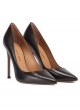 Black thin stiletto heel pumps with sleek pointed toe