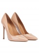 High heel point-toe pumps in nude patent leather