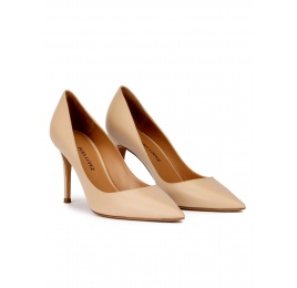 Pointy toe high heel pumps in beige leather Pura López