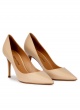 Pointy toe high heel pumps in beige leather