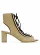 Lace-up mid block heel sandals in khaki and black suede