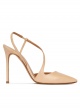 Heeled point-toe slingback pumps in beige leather