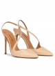 Heeled point-toe slingback pumps in beige leather