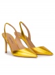 Heeled pointy toe pumps in yellow metallic leather