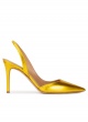 Heeled pointy toe pumps in yellow metallic leather