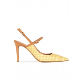 Yellow slingback high heel pumps in checked fabric Pura López