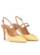Yellow slingback high heel pumps in checked fabric