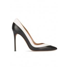 Zapatos bicolor de tacón alto y punta fina en piel blanco y negro Pura López