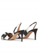 Bow detailed slingback pumps in black and white fabric
