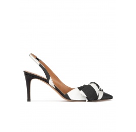 Bow detailed slingback pumps in black and white fabric Pura López