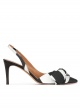 Bow detailed slingback pumps in black and white fabric