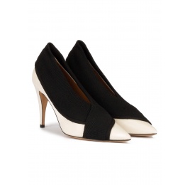 Zapatos blancos de piel con tacón alto y tejido en color negro Pura López
