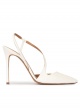 High heel pointed toe slingback pumps in off-white leather