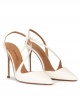 High heel pointed toe slingback pumps in off-white leather