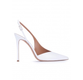 Asymmetric heeled slingback pumps in white calf leather Pura López