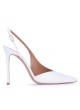 Asymmetric heeled slingback pumps in white calf leather