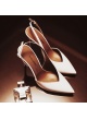 Asymmetric heeled slingback pumps in white calf leather