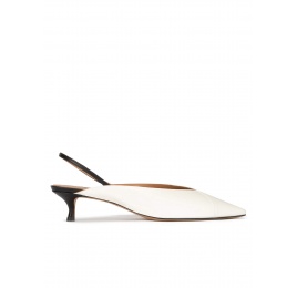 Off-white kitten heel slingback pumps in leather Pura López