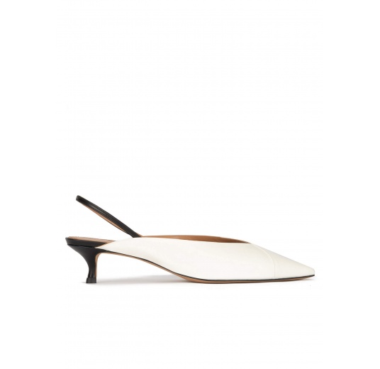 Off-white kitten heel slingback pumps in leather Pura López