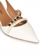 Slingback mid heel point-toe pumps in off-white leather