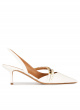 Slingback mid heel point-toe pumps in off-white leather