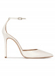 Ankle strap heeled pumps in off-white leather