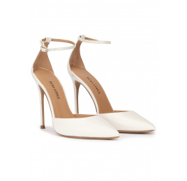 Ankle strap heeled pumps in off-white leather Pura López