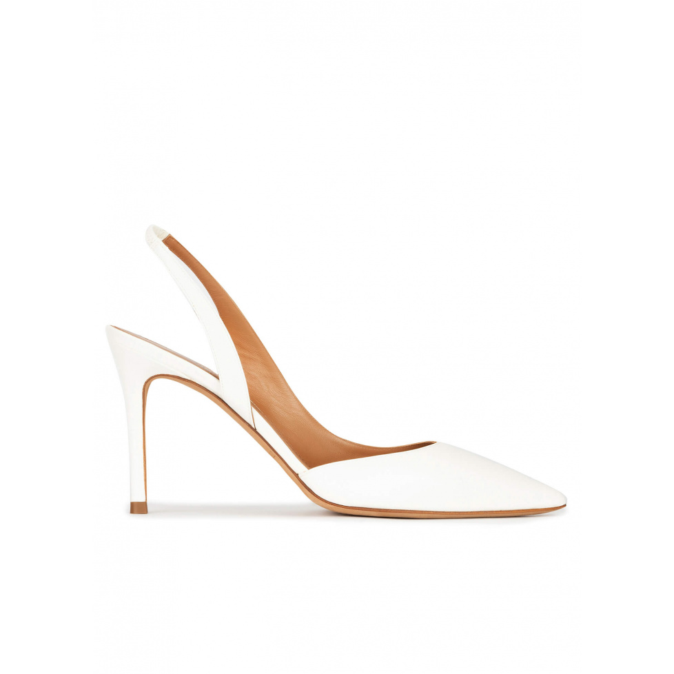 Slingback heeled pumps in off-white leather