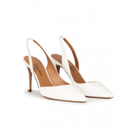 Slingback heeled pumps in off-white leather Pura López