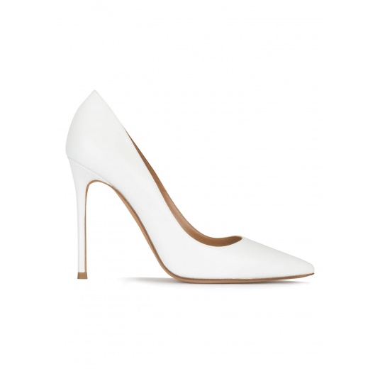 White leather high heel pointy toe pumps Pura López