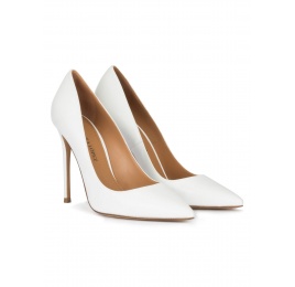 White leather high heel pointy toe pumps Pura López