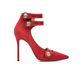 Zapatos de tacón alto en ante cereza con botones Pura López