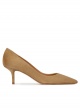 Mid heel point-toe pumps in camel suede