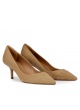 Mid heel point-toe pumps in camel suede