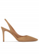 Slingback pointy toe stiletto heel pumps in camel suede