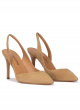 Slingback pointy toe stiletto heel pumps in camel suede