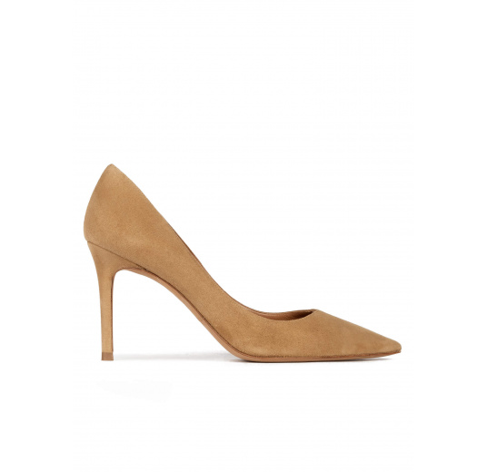 Point-toe high heel pumps in camel suede Pura López