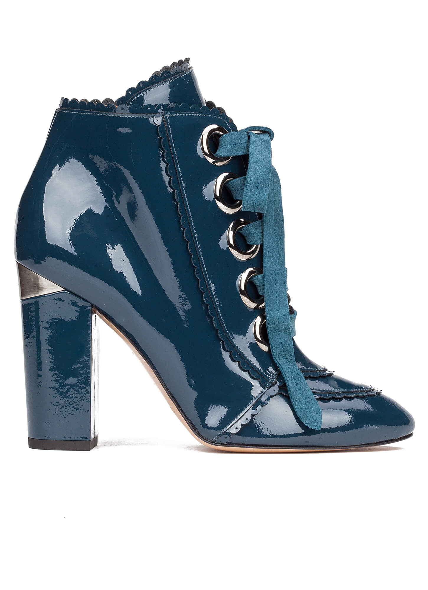 charol alto en azul cordones con tacón de petróleo Botines OqwCf6E