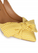 Bow detailed mid heel pumps in yellow and white fabric