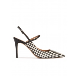 Black and white checked slingback high heel pumps Pura López