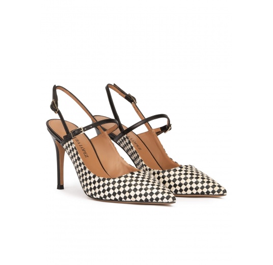 Black and white checked slingback high heel pumps Pura López